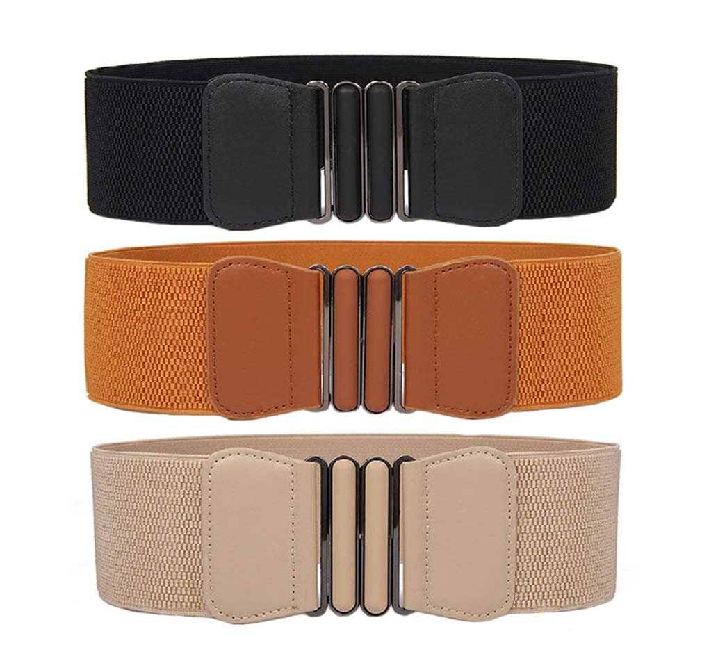 Photo 1 of Swtddy 3 Pack Women's Elastic Wide Stretchy Waist Cinch Belt Waistband For Dresses (Suit For Waist Size 27"-35", Black+Camel+khaki)