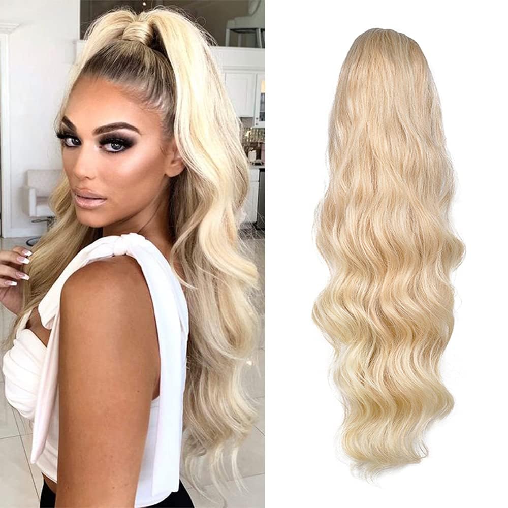 YEESHEDO Ponytail Extension Light Blonde, 24" Long Wavy Curly Drawstring Pony Hair Extension Synthetic Pony Tail Hairpiece for Women — image 1