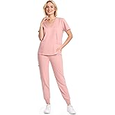 Eadflie Scrubs for Women Set - 8-Pocket V-Neck Scrub Uniform, Stretch Jogger Pants, Medical Workwear for Nurses, Pet Care