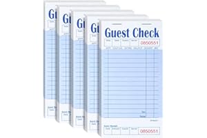 DGBDPACK Guest Check Books for Servers, 5 Pack of EP-3632-1 Server Note Pads, Thick Server Paper with Guest Receipt, Waitress Notepads - 250 Orders Total (Blue, 6.75"x3.5")