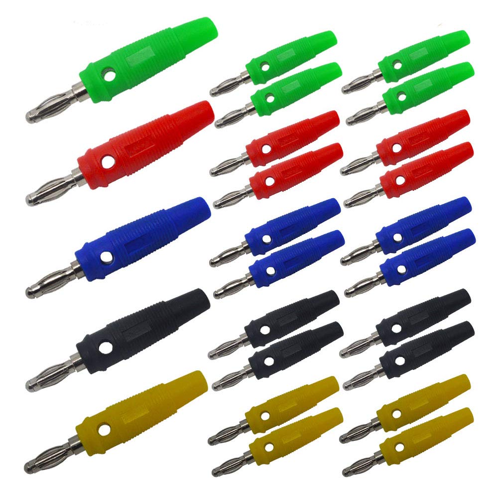 Senven 25Pcs 4mm Banana Plugs, Gold Plated, 5 Colors - Speaker, Amplifier Compatible