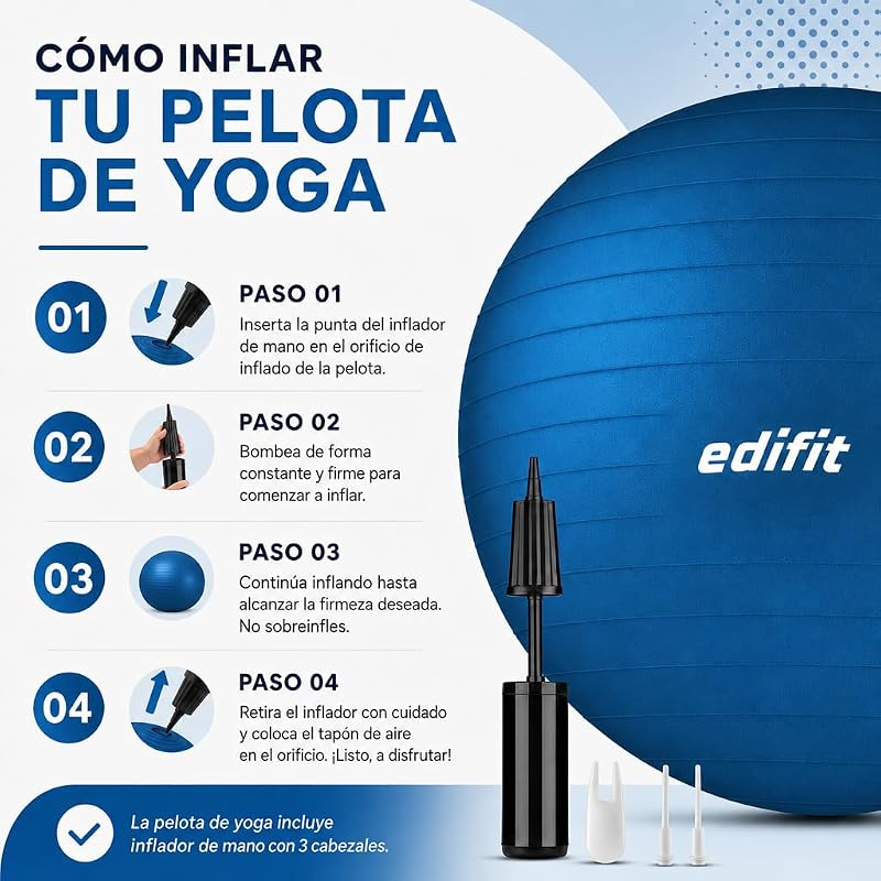 , Pelota de Pilates, 55,65 y 75, Ejercicio en Casa, Incluye Hinchador, Fitball, Embarazadas, Accesorios Yoga, Gimnasio, Varios Tamaños (75cm, Azul)