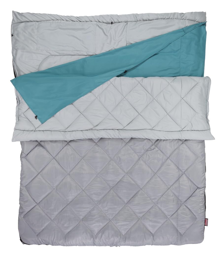 Photo 1 of Coleman 45°F Double Sleeping Bag, Queen Size XL Tandem Sleep Sack with Big & Tall Design, Zips Apart into 2 Sleeping Bags