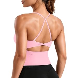 VOYJOY Twist Back Workout Athletic Tank Top Crop | U Neck , Adjustable Spaghetti Straps, Built in Bra