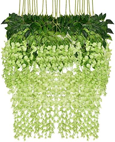 iHomer 12 Piece Artificial Fake Wisteria Vine Rattan, Green