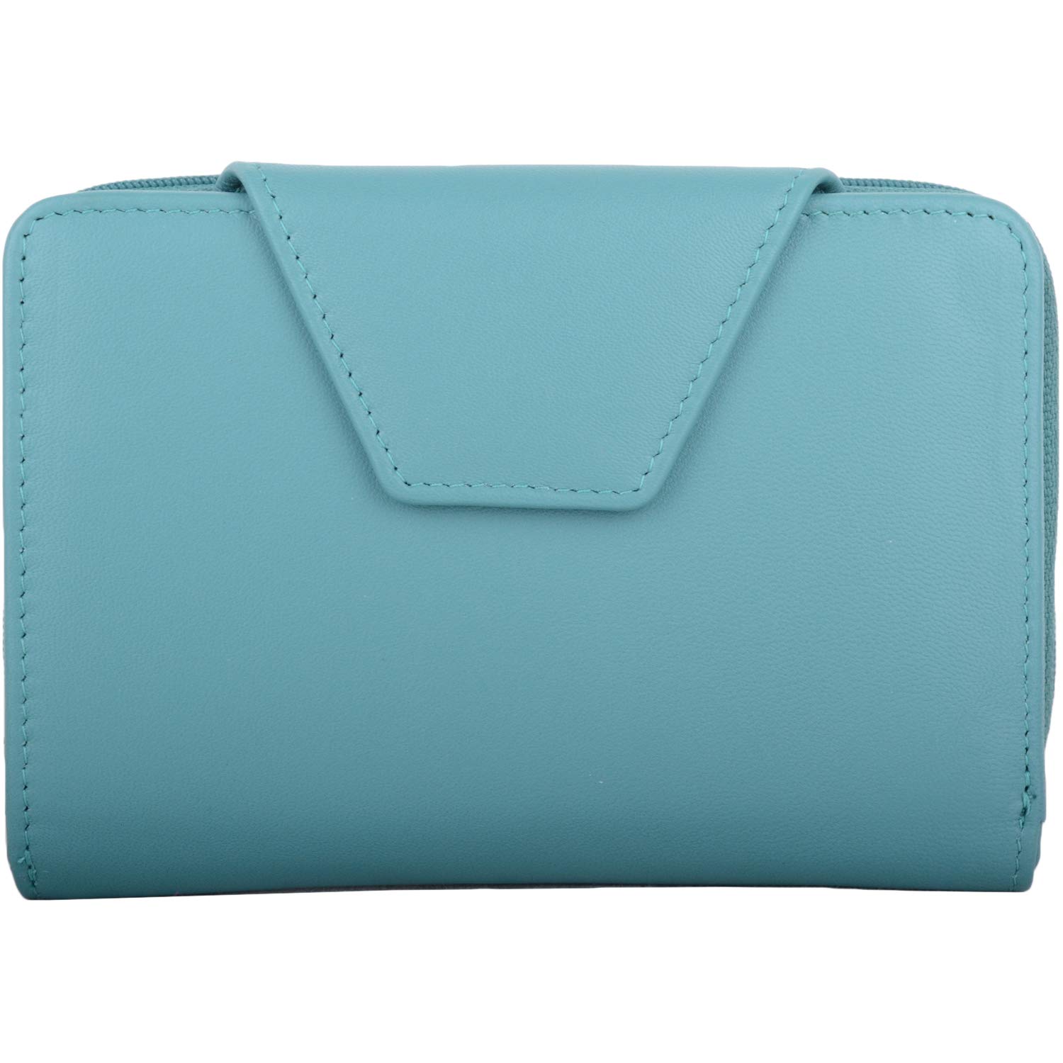 Womens Sleek Smooth Leather RFID Protected Credit Card/Money Purse with Tab Detail - Jade