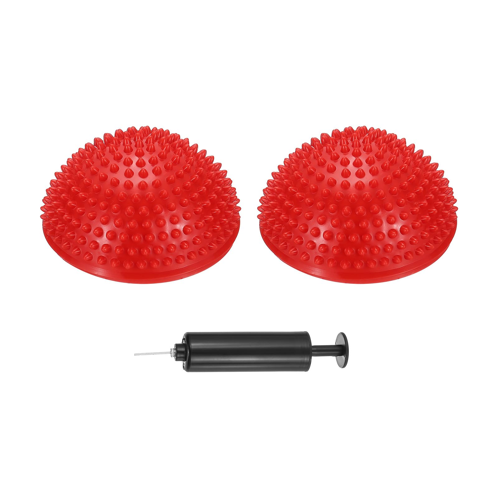 PATIKIL 2 Pcs Half Spiky Domes Balance Pods 6.7x3.1 Inch, Balance Trainer Dots with Hand Pump for Core Body Balancing Stability Training Foot Massage, Red