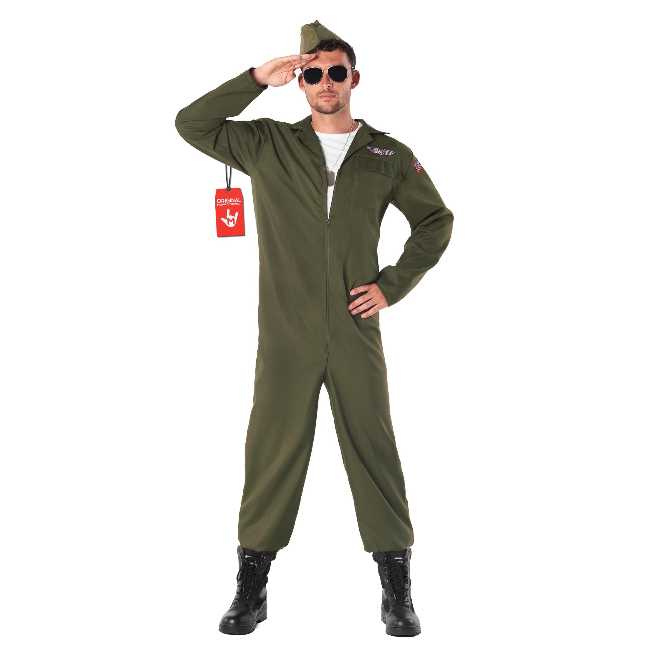 Fun Shack Fighter Pilot Costume Men Aviator Flight Suit Halloween Costume for Adults, Jet Pilot Outfit for Parties, X-Large