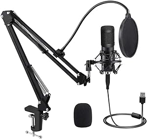USB Microphone for Computer, Professional Condensor Microphone Kit Zero Latency 192KHZ/24Bit Plug & Play PC Streaming Mic, Studio Cardioid Mic for Recording Gaming Podcasting