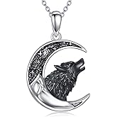 POPLYKE Wolf Necklace Sterling Silver 925 Wolf And Moon Pendant Jewelry Gift for Women Men