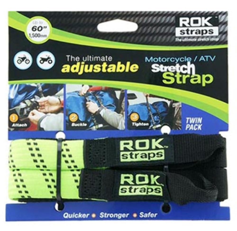 ROK Motorcycle Adjustable Tie Elastic 18"-60" 2-Pk - Lime Green