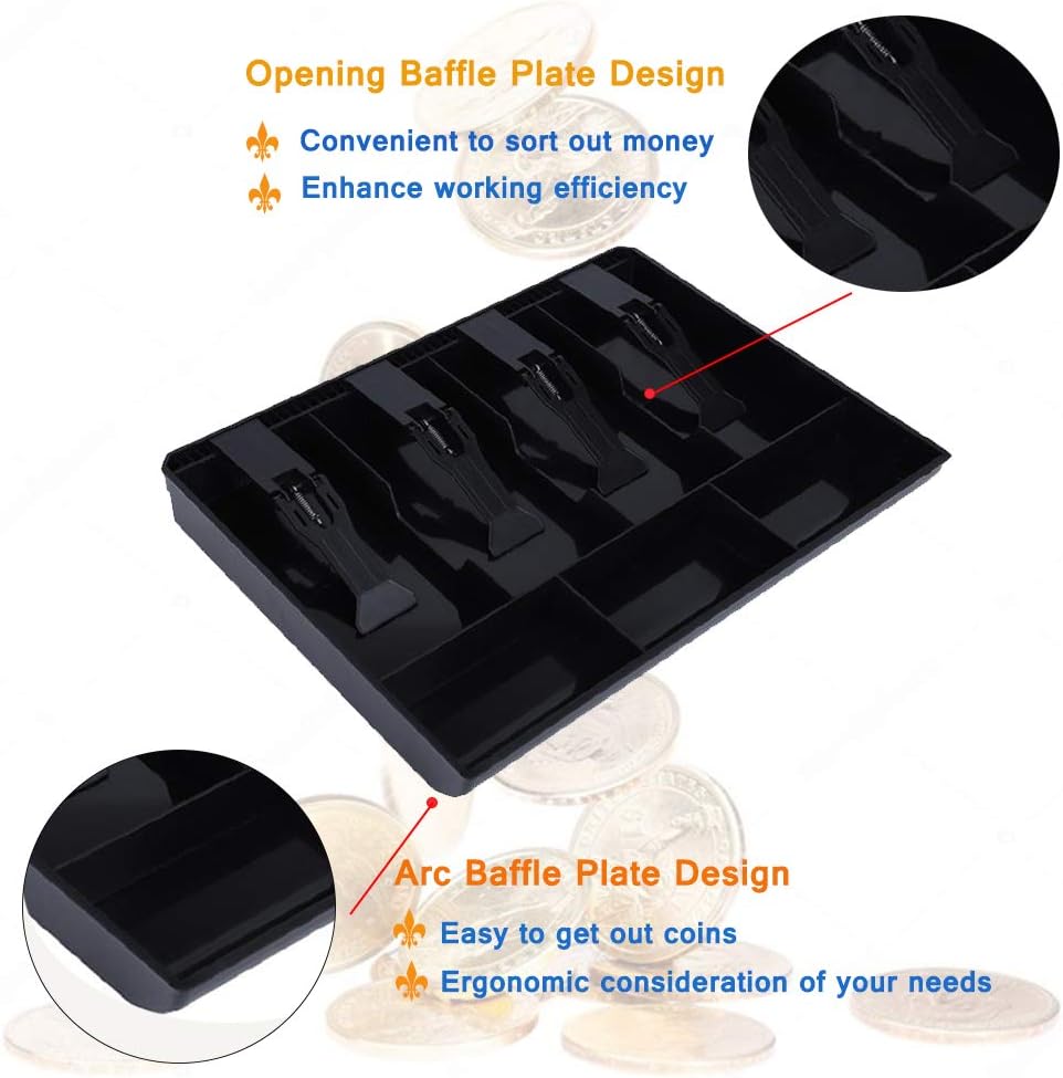 Money Tray Cash Register Drawer Insert Tray Portable Currency Till Replacement Money Organizer Storage Box with 4 Bills 3 Coins Compartments : Office Products