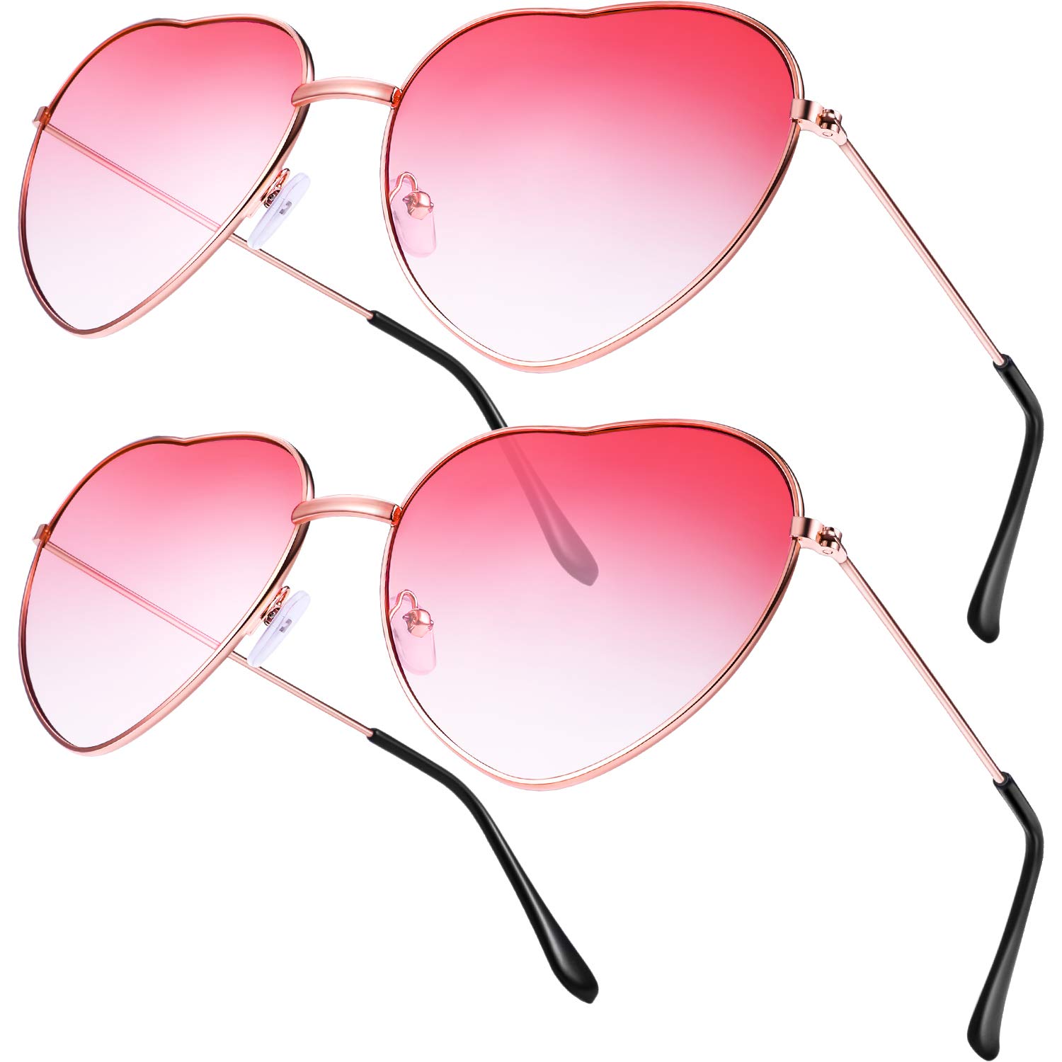 Boao 2 Pairs Hippy Specs Glasses Heart Shaped Sunglasses for Hippie Fancy Dress Accessory, Rose Gold Frame (Gradient Red Lens)