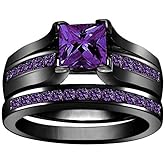 Bridal Sets Black Gold Plated Womens Wedding Ring Sets Princess cut 6mm Red Cz 2pcs Engagement Ring