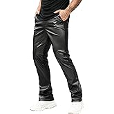 GORGLITTER Men's Casual Stacked PU Leather Flares Pants Wide Leg Skinny Motorcycle Biker Pants