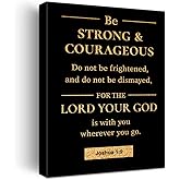 Christian Gold Foil Canvas Wall Art Motivational Be Strong and Courageous Joshua 1:9 Print Framed Canvas Painting Artwork Home Decor Gifts 12x15 Inch