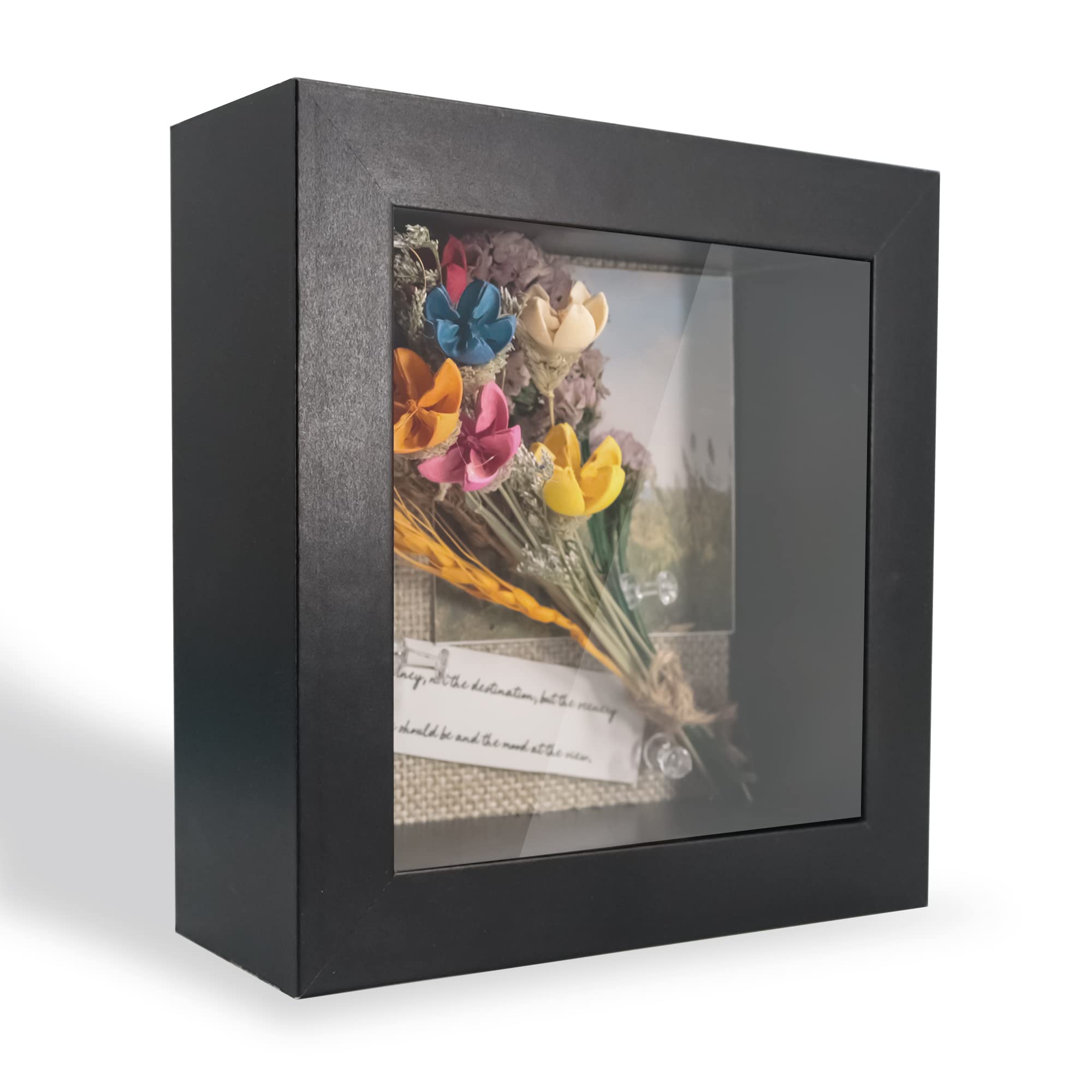GraduationMall 5x5 3D Black Shadow Box Frame Deep Display Box with Linen Back,Ideal for Memorabilia Pictures Flowers Medals Tickets,Tabletop and Wall Hanging