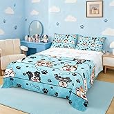 Manfei Cute Dog Fitted Sheet Set Full Size 4 Pcs,Black Paw Print Blue Teens Sheets,Cartoon Puppy Pet Animals Bedding Sets (1 Fitted,1 Flat,2 Pillowcases) Luxury Deep Pocket Bed Sheets
