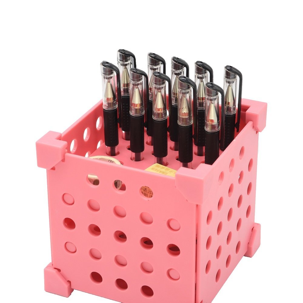 Desk Organizer Holder for Pens, Pencils, Highlighters, Markers, Scissors; More Than 3 Ways of Educational SELF-Assembling; 2 to 29 Slots Options by Changing Assembling;2 Colors (Pink)