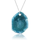 CRYSTALIS Natural Raw Blue Aquamarine Pendant Necklace, Polished Flat Slice Rough Crystal, Chakra Healing Stone, Gift Giving Women Jewelry, Dainty 925 Sterling Silver Chain 18 inch, 30mm+