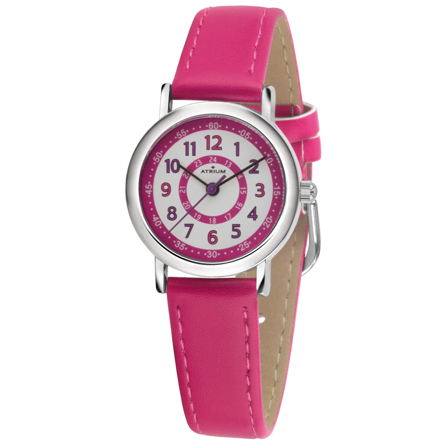 Atrium A31-101 Kids Watch Children's Watch Girls Analogue Quartz 5 Bar Metal Imitation Leather, Pink, 28 mm Gehäusedurchmesser, Strap.