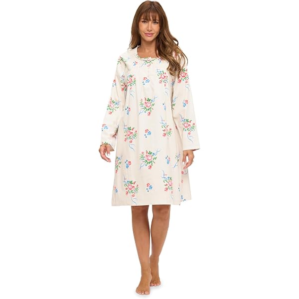 Chemise De Nuit Décontractée à Manches Longues - Imprimé Fleurs, Coton/polyester, Neuve Avec étiquettes