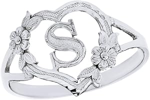 CaliRoseJewelry Silver Initial Alphabet Personalized Heart Ring - Letter S