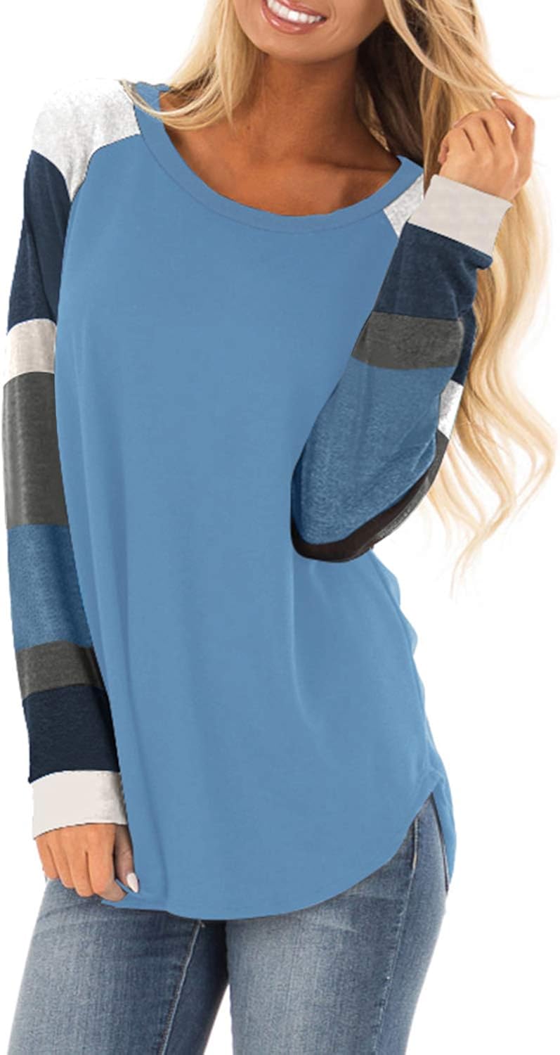Asvivid Womens Color Block Tunic Tops Crewneck Long Sleeve T-Shirt Casual Loose Shirt Blouses
