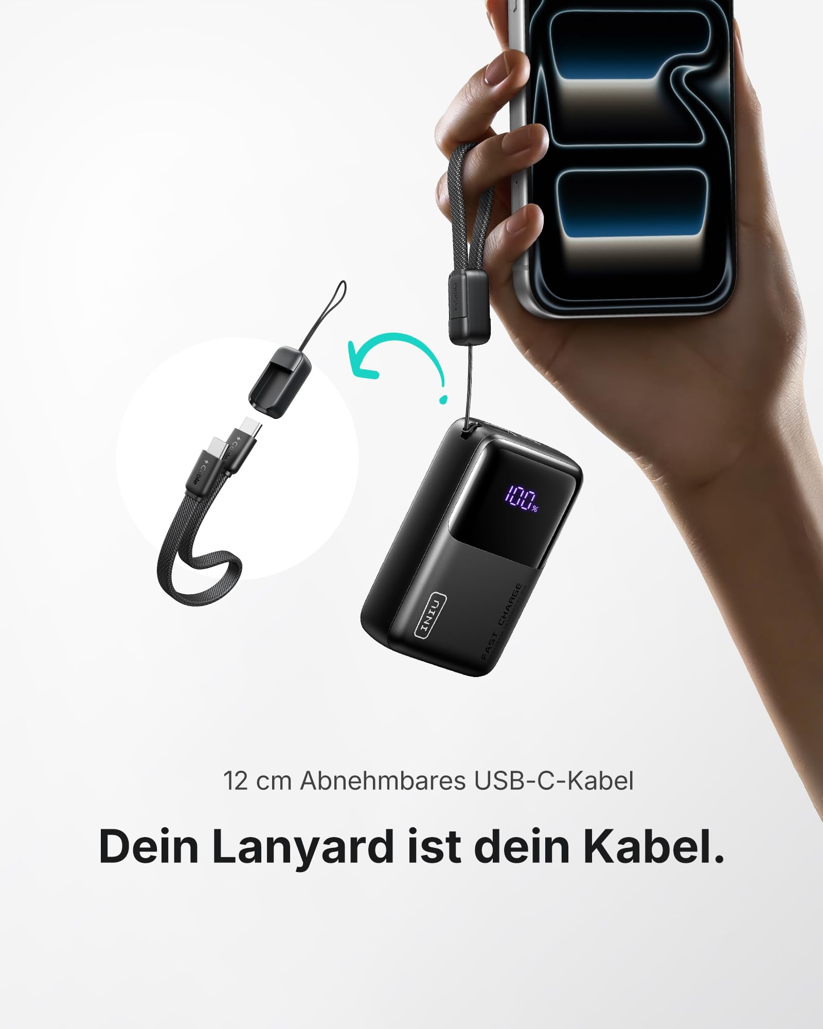 INIU Ultra Mini Powerbank, 10000mAh 45W Schnellladen mit USB C Kabel 5
