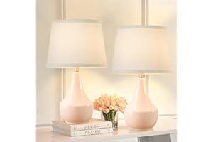 GyroVu Table Lamp Set of 2, 18.63” Ceramic Lamp Classic Beside Lamps Nightstand Lamp Modern Bedside Lamp for Living Room, Bedroom & Office Rocker Swtich Pink-LED Bulbs Included