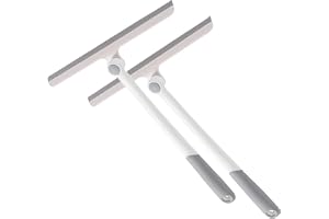 2-Pack 10.6-Inch Rotatable Window Squeegee with Flexible Rubber Blade – Heavy Duty Streak-Free Cleaner for Shower Glass, Car Windshield, Mirrors & Tiles, 13.6" Ergonomic Handle & Hanging Hole
