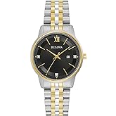 Bulova Ladies' Classic Diamond Two-Tone Gold Stainless Steel 3-Hand Calendar Date Quartz Watch