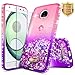 Moto Z Force Case with [Tempered Glass Screen Protector], NageBee Quicksand Liquid Floating Shiny Glitter Flowing Bling Diamond Case for Motorola Moto Z Force Droid XT1650 (2016) - Pink/Purple