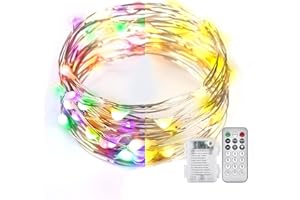 Ariceleo 1 Pack Warm White & Multi-Color Battery Operated String Lights, 5M/16.4ft. 50 LEDs Remote Control Timer 12 Modes Optional Twinkle Battery Powered Fairy Lights Sliver Wire Firefly Lights