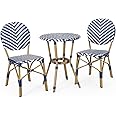 Christopher Knight Home Picardy Bistro Set, Navy Blue + White + Bamboo