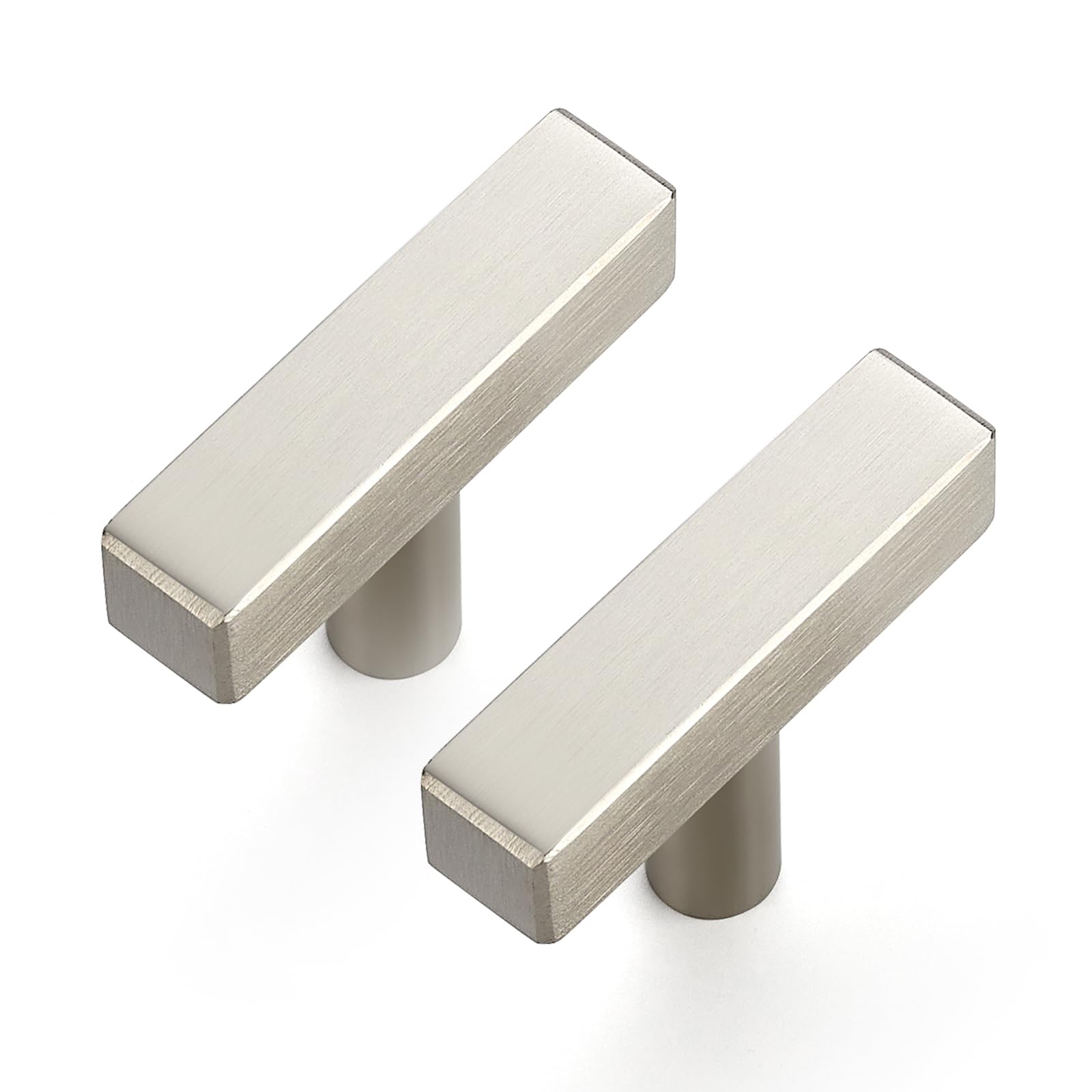 20 Pack 2 Inch Brushed Nickel Cabinet Handles, Square Kitchen Hardware for Cabinets & Drawers, Stainless Steel Pulls with Single Hole Knobs Image