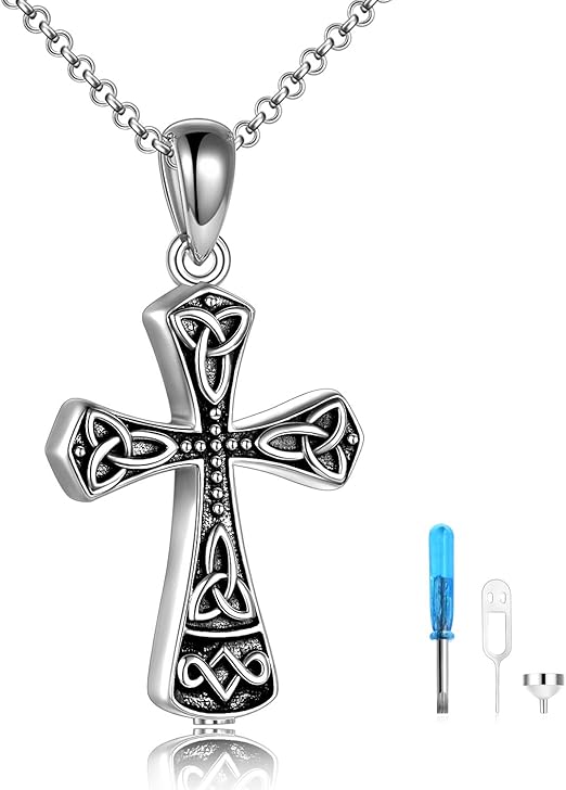 Sterling Silver Celtic Cross Urn Necklace for Ashes