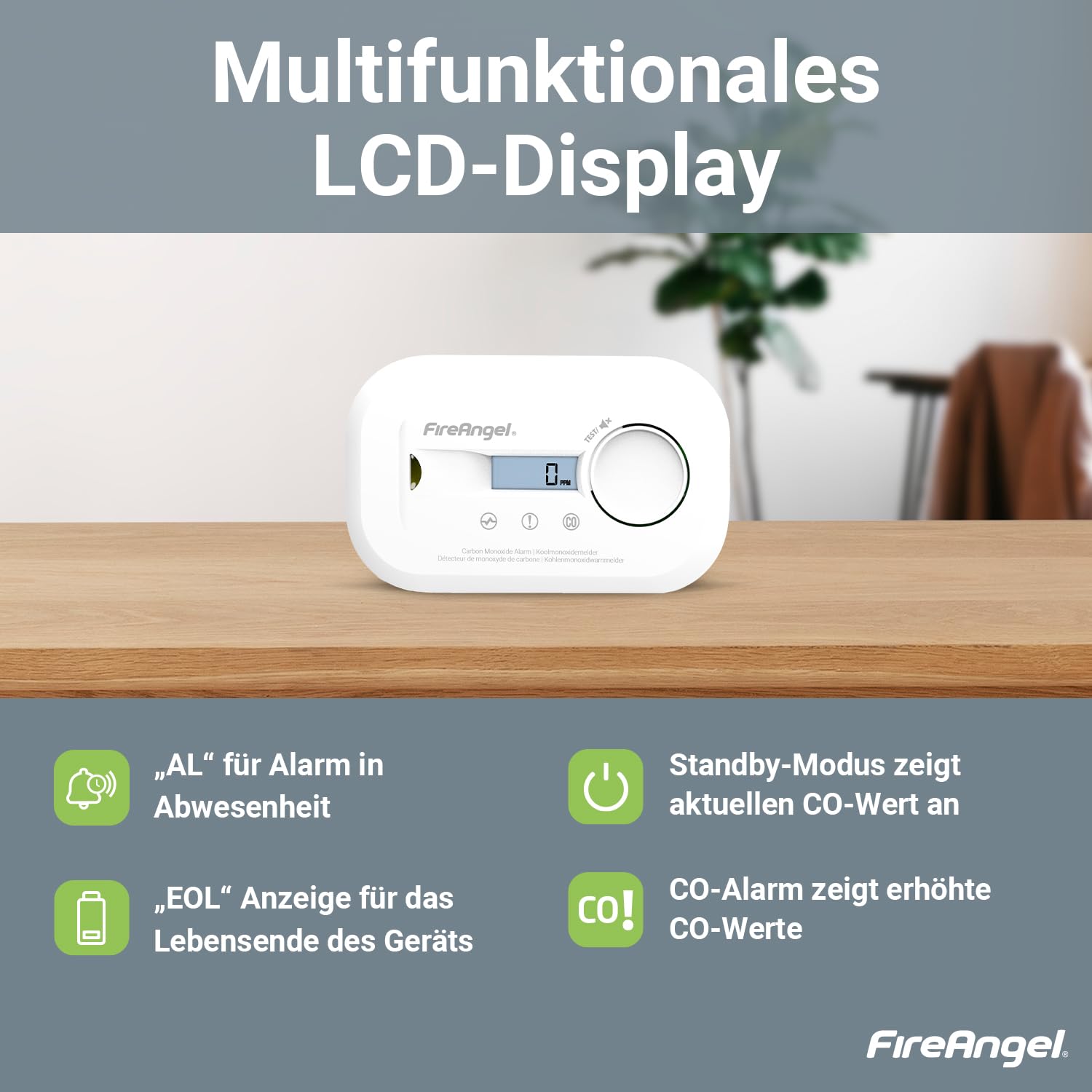 FireAngel FA6812 Kohlenmonoxid Melder, Tragbarer CO Melder mit LCD Anzeige – Mit 10-Jahres-Sensor - Für Zuhause, Reisen & Wohnwagen 5