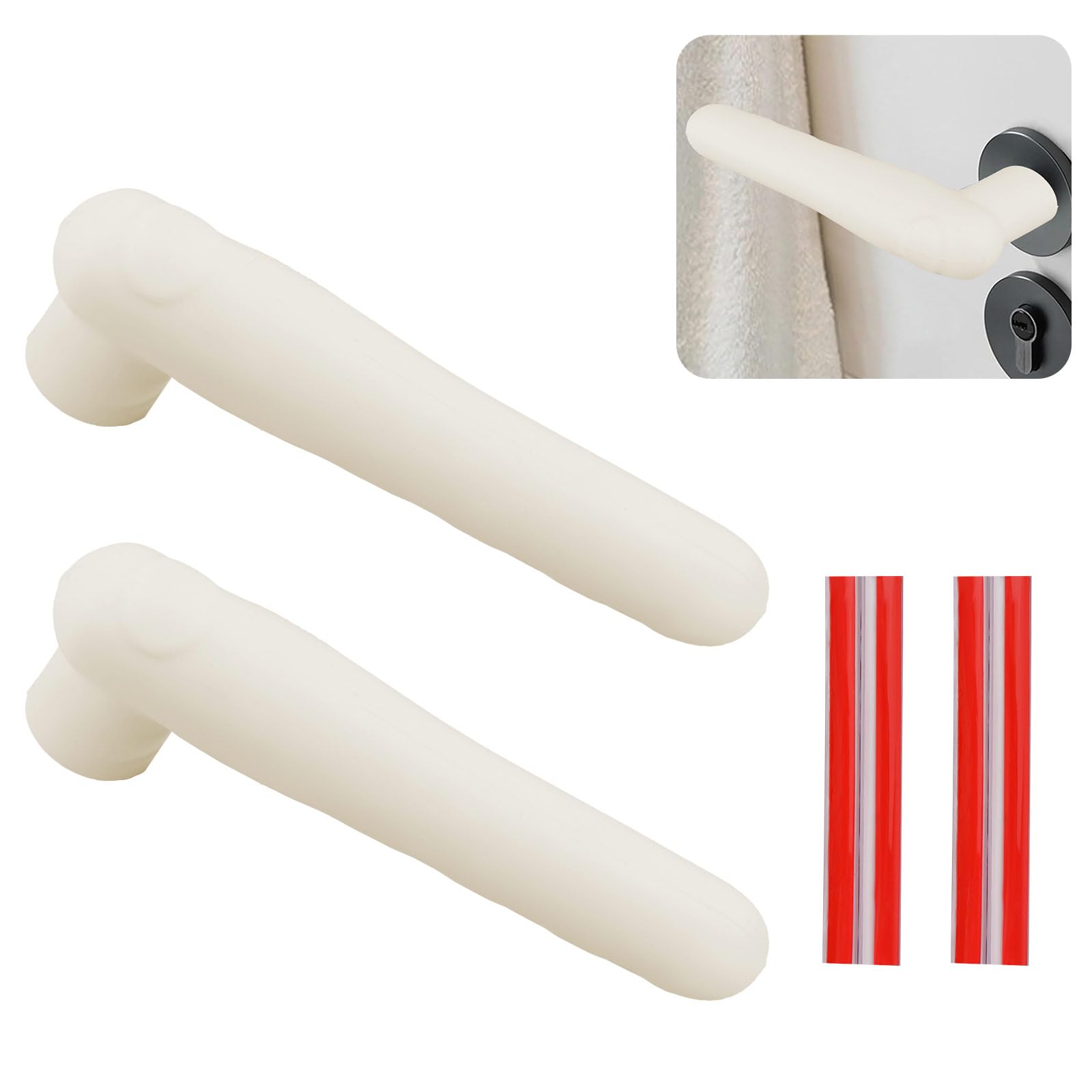 UFURMATE Door Handle Covers, 2Pcs Silicone Door Handle Glove Covers Safety Door Knob Cover Anti-Static Door Knob Protector for Flat Square Door Levers (Creamy White)