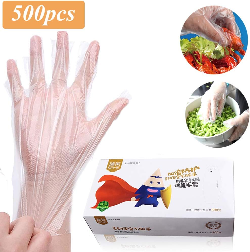 Disposable Clear Gloves Food Service Plastic Gloves Latex Free Powder Free Box of 500