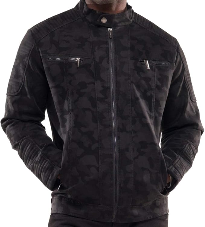 Men's D-Rock PU Faux Leather Black Camo Biker Jacket: Amazon.co.uk: Clothing