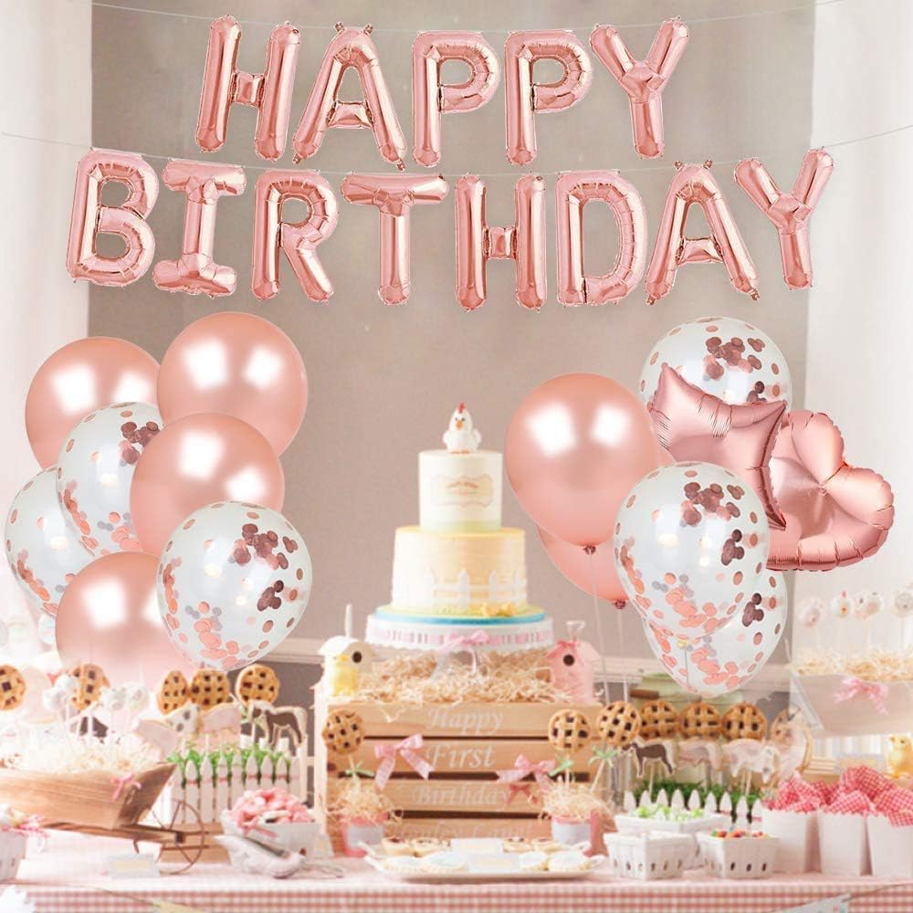 Ballons En Latex Et De Confettis Ballons En Cœur Etoile En Aluminium Avec Ruban De Ballon Pour Fille Femme Happy Birthday Decoration Rorchio Ballons D Anniversaire Or Rose Banniere De Anniversaire Assortiments De
