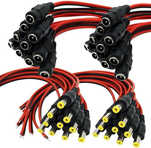 AimHD 20 Pairs Male &amp; Female DC Pigtail Power 2.1mm x 5.5mm Connectors for CCTV Security Surveillance Camera Power System and Led Strips Power Connection