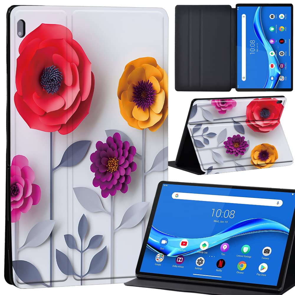 Case For Lenovo Tab M10 FHD Plus 10.3 inch (TB-X606X TB-X606F) Leather Case with Auto Wake-up, Flip Case for Lenovo Tab M10 FHD Plus Cover (3D art-flower)