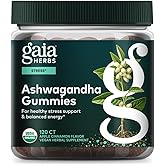 Gaia Herbs Organic Ashwagandha Gummies - Stress Support* - Made with Cinnamon & Ginger - Gluten Free & Vegan - 120 Count (40 Servings)