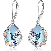 Hummingbird Earrings for Women Sterling Silver Leverback Cut Animal Earrings Moonstone Dangle Earrings Hummingbird Jewelry Birthday Gifts for Wife