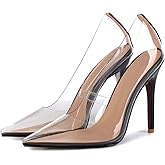 SHEMEE Women's Clear Stiletto High Heel Pumps Pointed Toe Transparent PVC Thin Heels Elegant Court Shoes