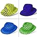 Novelty Place Neon Animal Print Plastic Party Hats, Fedora with Gangster Mafia Style, UV Blacklight Glow Party Stars Rave Hats for Kids and Teens in Birthday, Concerts, Music Party(Pack of 24)