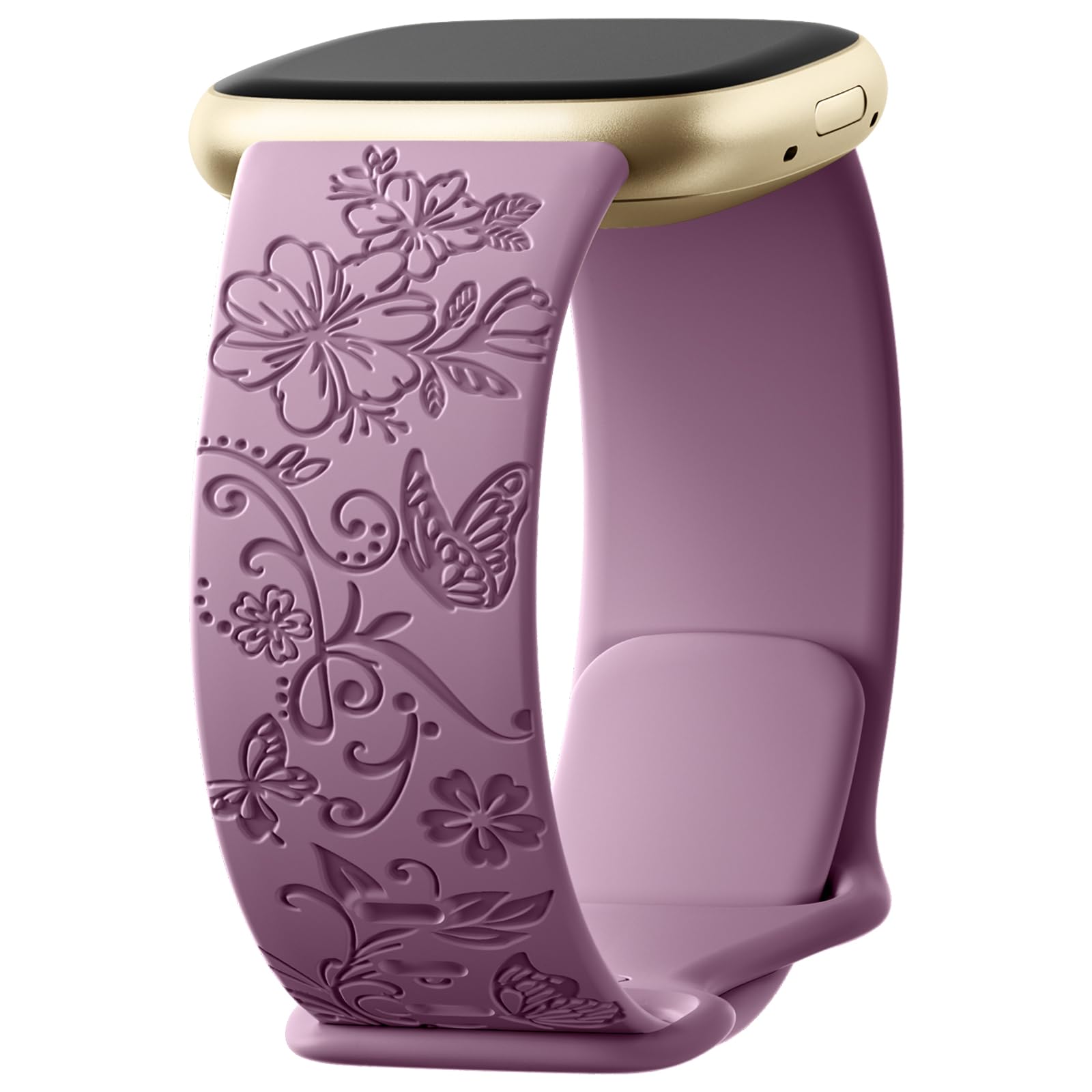 Fitbit Compatible Bands - Soft Floral Pattern Sport Accessories for Versa 4/Sense2/Sense SmartWatch, Smoke Purple