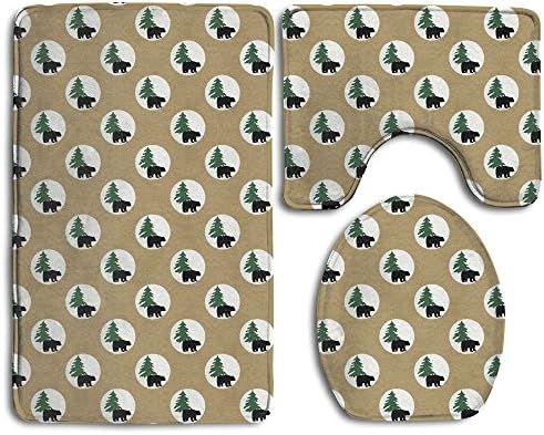 3 Piece Set Non-slip Bathroom Rug Flannel Shower Mat Machine-Washable Bath Mats With Water Absorbent Soft Memory Foam - Forest Bear